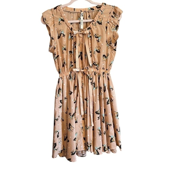 MUSS cute Deer Print-A Line-Circle Skirt-Size Small-Button up-White Dots - Picture 2 of 14